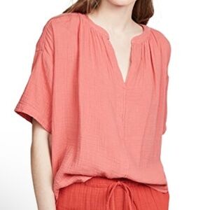 Xirena Avery Top S Cotton Gauze Boxy V Neck Short Sleeve Pink Oversized Boho